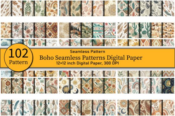 102 Boho Seamless Digital Paper Patterns
