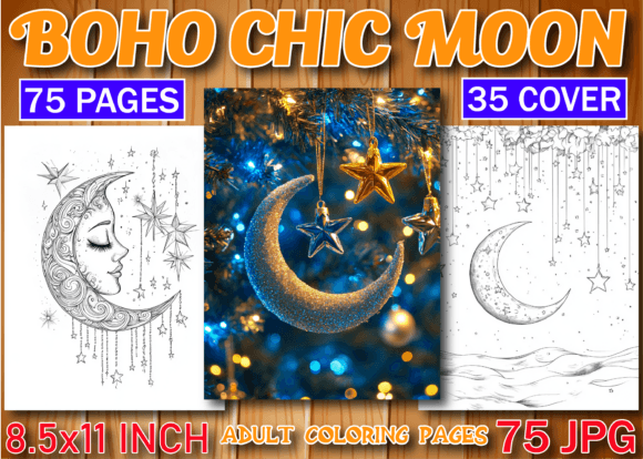 Boho Chic Moon Coloring Book for Adults