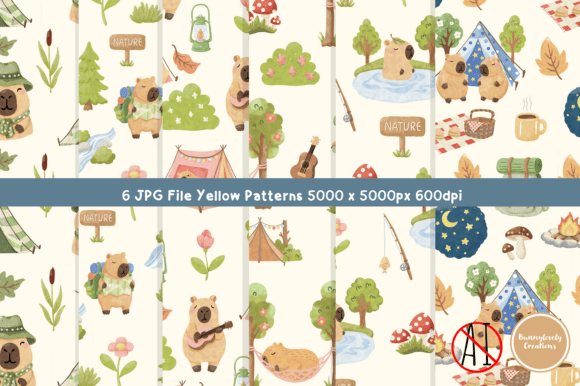 Capybara Camping Seamless Patterns