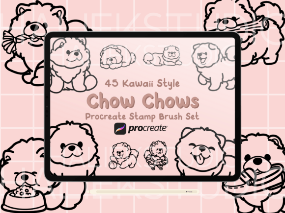 Chow Chows Procreate Stamp Brush Set: Elevate Your Digital Art with Kawaii Charm