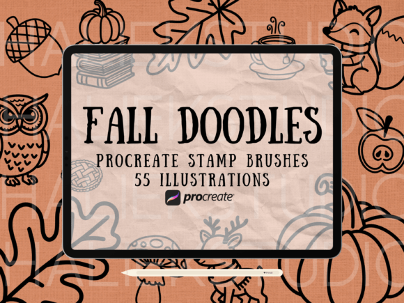 Fall Doodle Procreate Stamps Brush Set for Creators