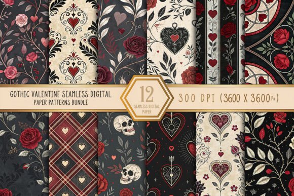 Gothic Valentine Seamless Paper Patterns