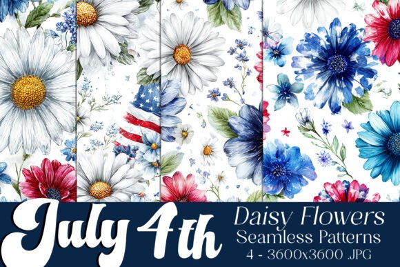 July 4th Daisies Seamless Patterns 2