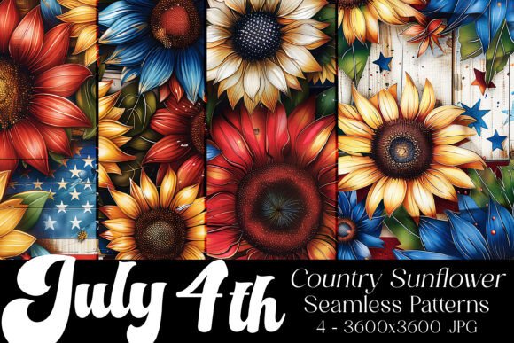 July 4th Sunflowers Seamless Patterns 3