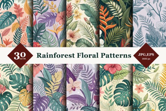 Rainforest Floral Seamless Patterns 06