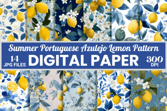 Summer Portuguese Azulejo Lemon Patterns: Elevating Digital Design with Mediterranean Charm