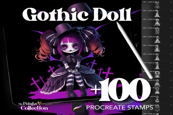 Transform Your Digital Art with 100 Procreate Gothic Doll Stamps
