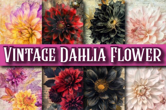 Vintage Dahlia Flower Digital Paper