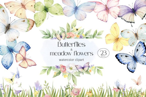 Watercolor Butterfly Flowers Clipart PNG