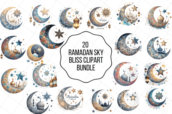 Watercolor Ramadan Sky Bliss Clipart: Elevate Your Designs with Celestial Elegance