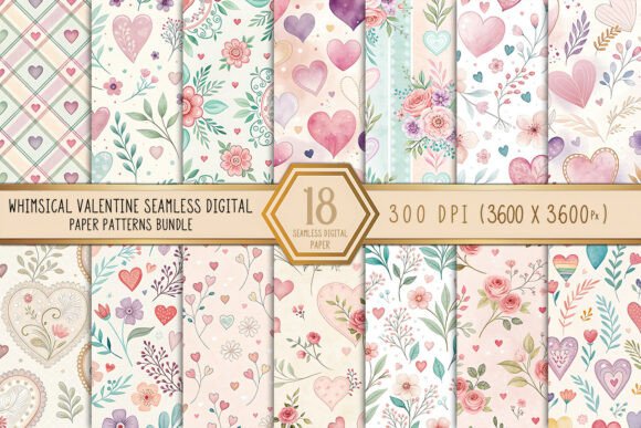 Whimsical Valentine Seamless Patterns